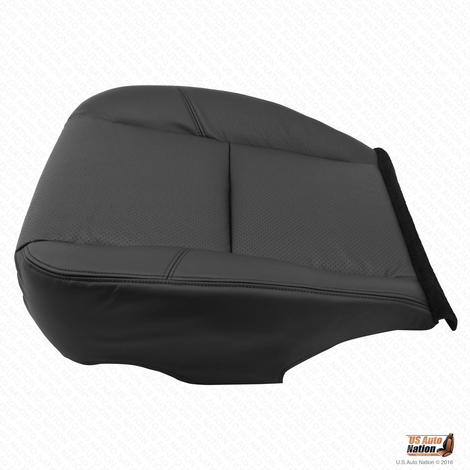 2007-2014 For GMC Sierra Leather Perf. Driver Bottom Seat Cover Ebony Black - Image 5
