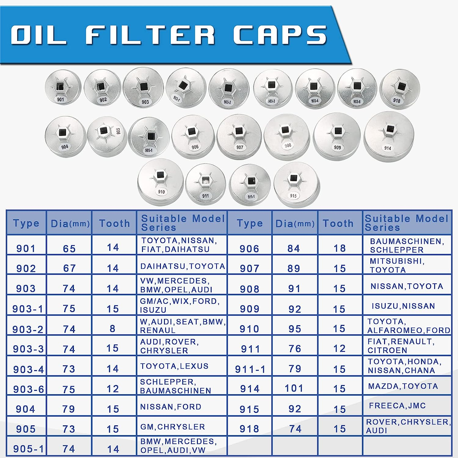 23PC Oil Filter Removal Cap Wrench Garage Socket Set Automotive Removal Garage T - Image 3