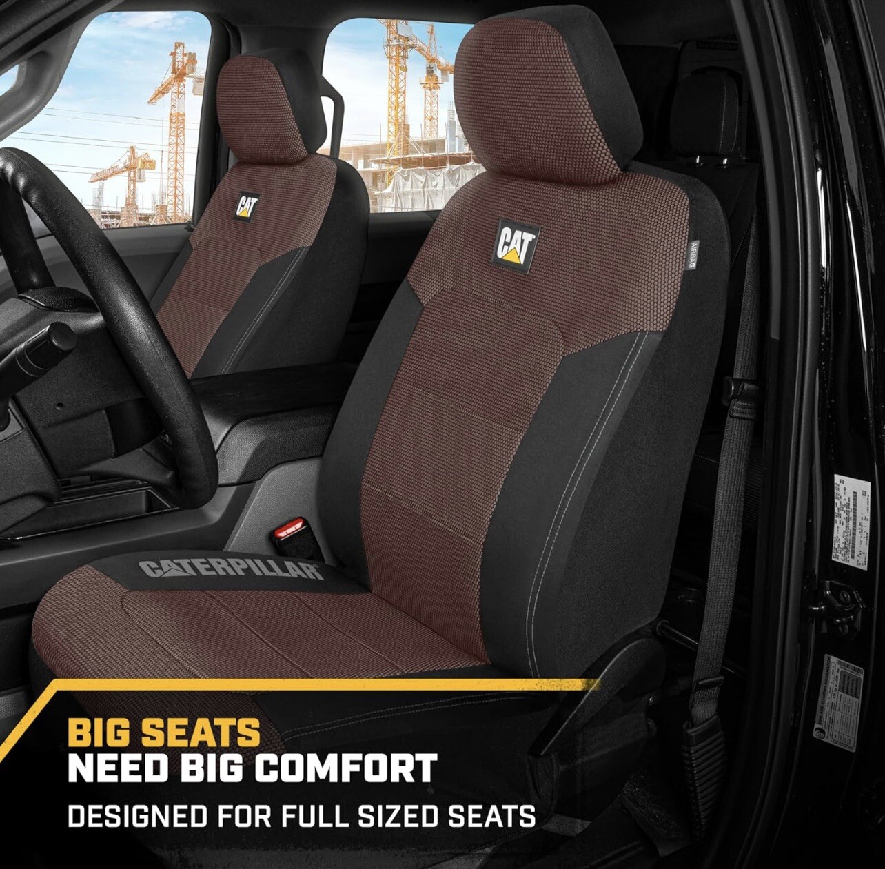 Caterpillar Automotive Seat Covers for Front Seats, Brown / Black, CASC-2284-BW