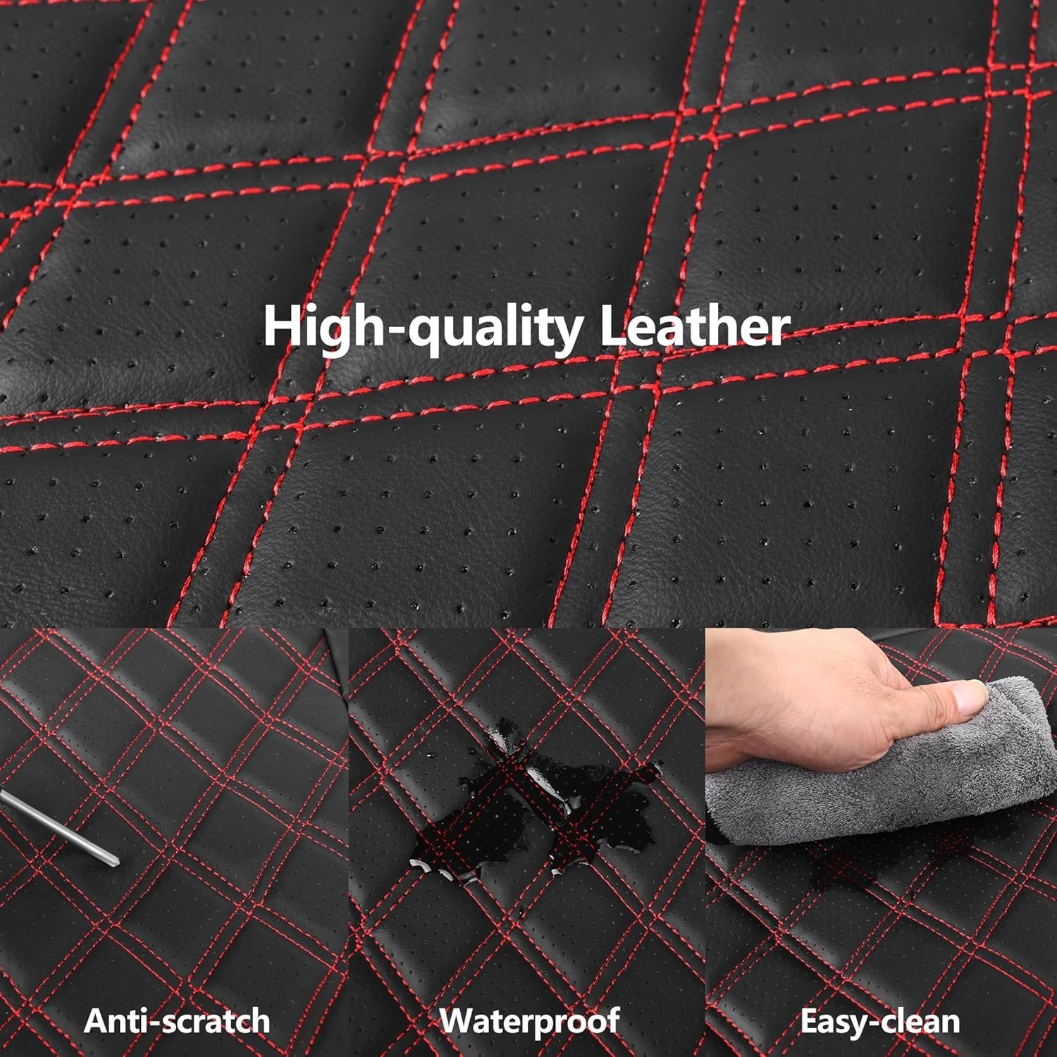 Fundas de Asiento de Coche de Cuero, Transpirables e Impermeables Cuero Napa Automotriz Mar...- - Image 5