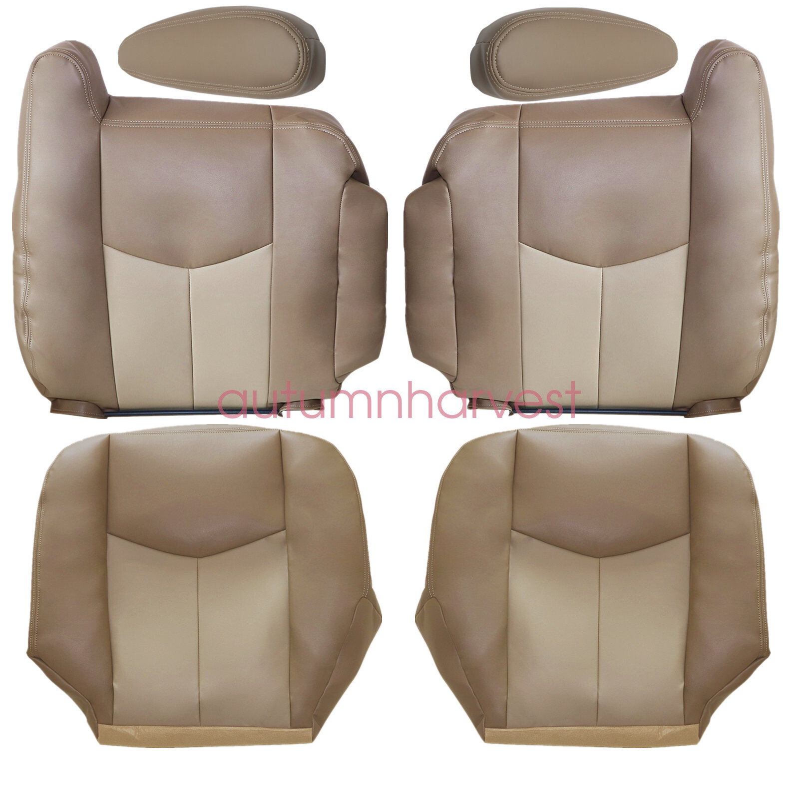 For 2003 2004 2005 2006 GMC Sierra & Yukon Denali Front Leather Seat Covers Tan - Image 2