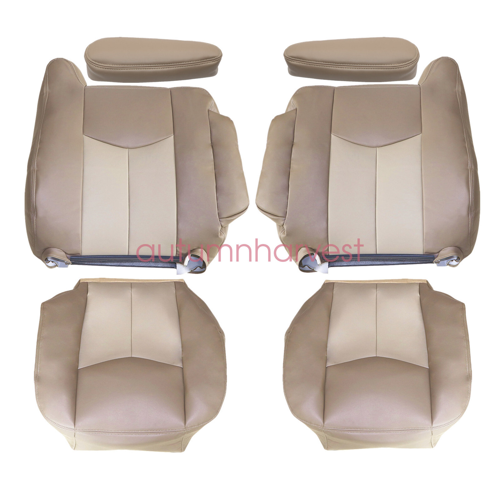 For 2003 2004 2005 2006 GMC Sierra & Yukon Denali Front Leather Seat Covers Tan - Image 3