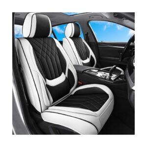 Fundas de asiento de coche asientos delanteros negro blanco, cubierta de asiento automotriz de cuero de lujo...-