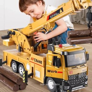 1/18 Crane Work Truck Model Toys Car Diecast Alloy Engineering Vehicle Doors