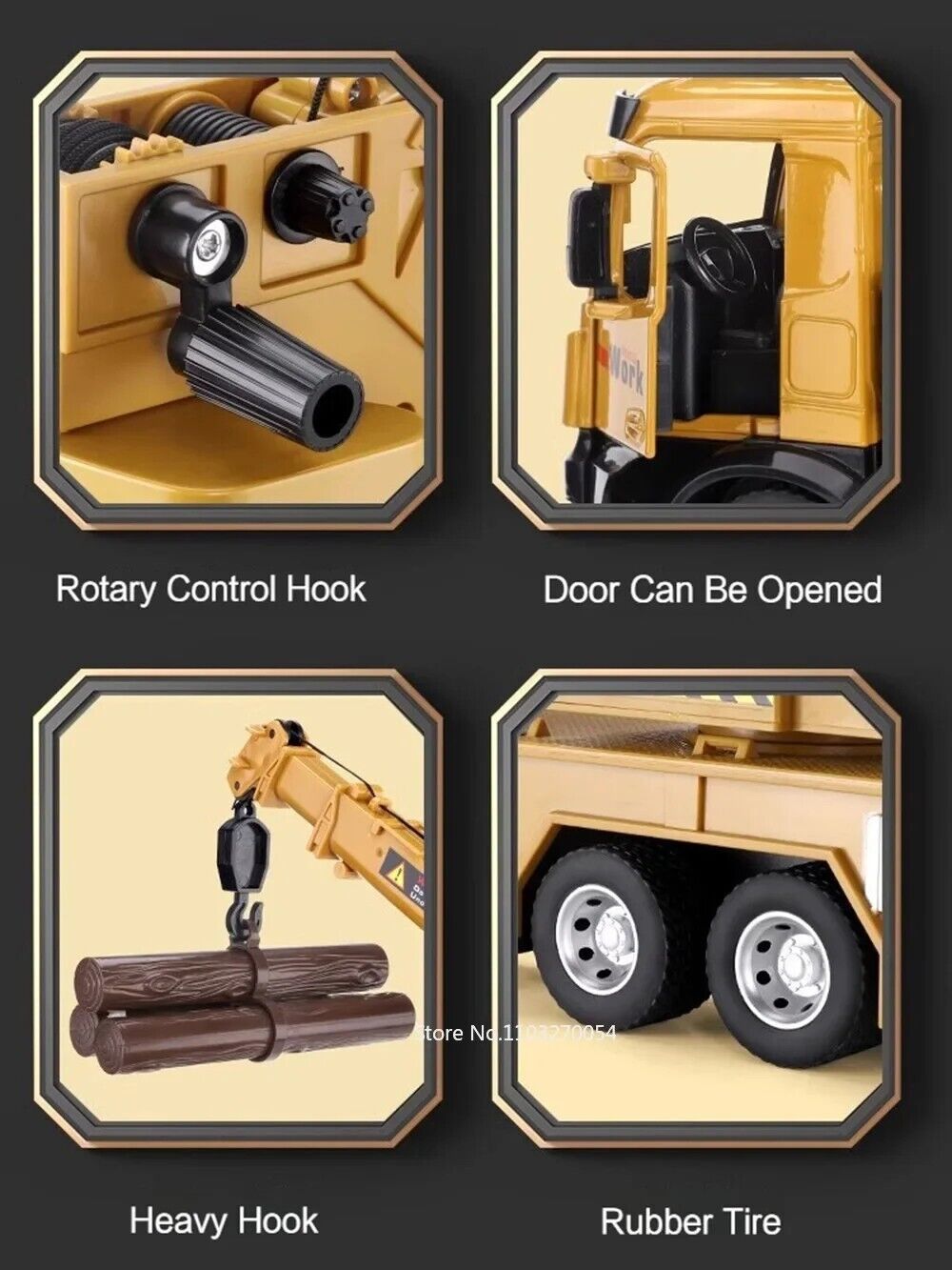 1/18 Crane Work Truck Model Toys Car Diecast Alloy Engineering Vehicle Doors - Image 5