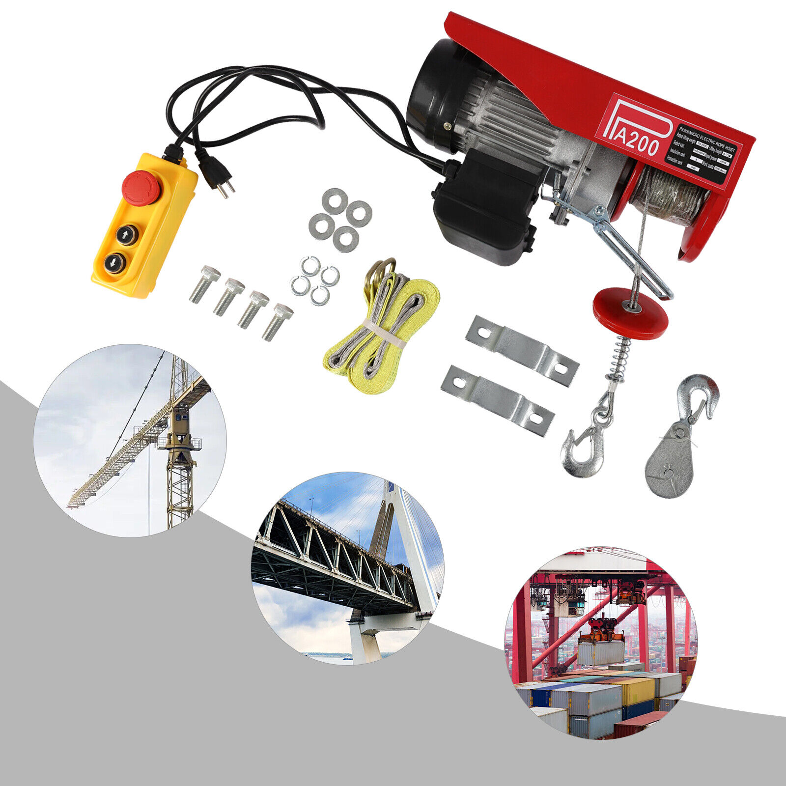 440LBS Electric Hoist Winch Engine Crane with Remote Control 110V