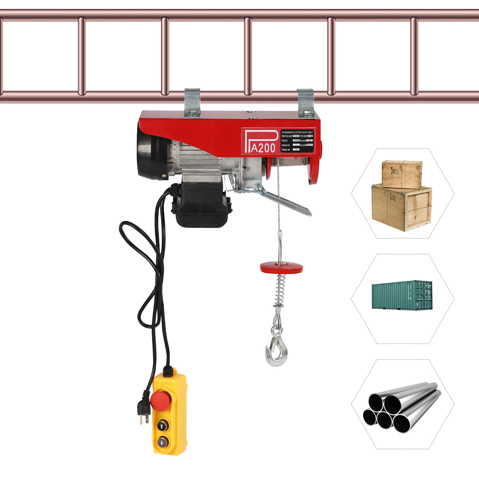 440LBS Electric Hoist Winch Engine Crane with Remote Control 110V - Image 2