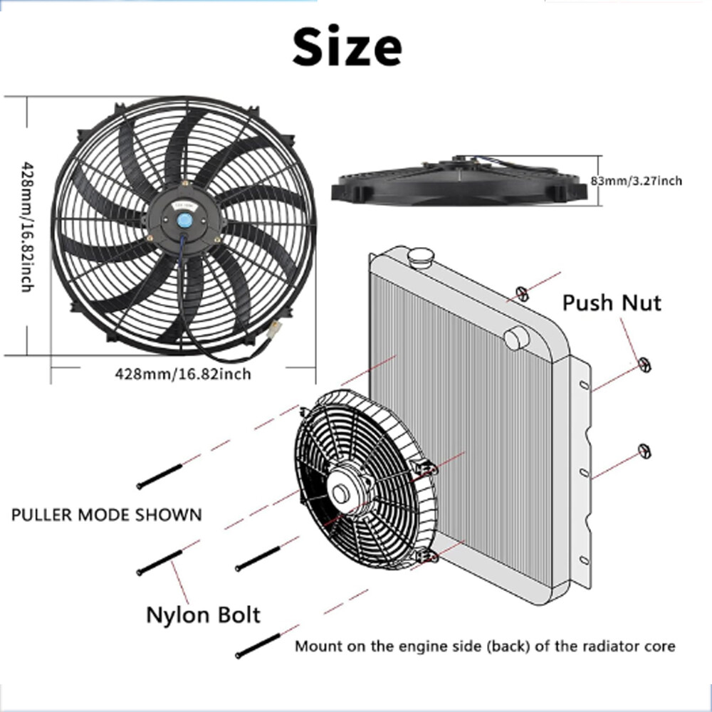 120W 3500CFM PERFORMANCE 12V AUTOMOTIVE ELECTRIC RADIATOR COOLING FAN 16INCH - Image 3