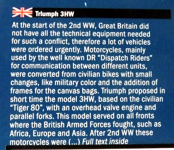 1/9 Italeri British WWII Triumph 3HW Motorcycle w/ Equipment # 7402 - Image 4