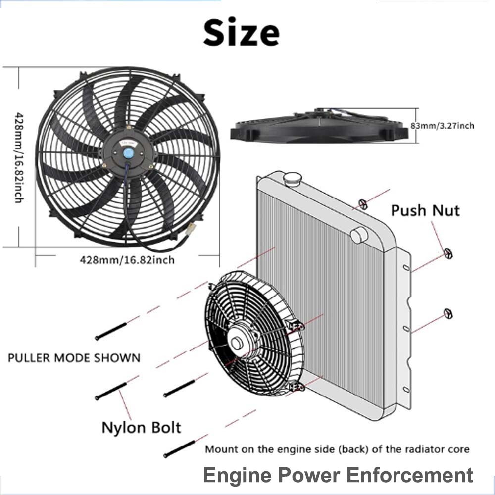 120W 3500CFM PERFORMANCE 12V AUTOMOTIVE ELECTRIC RADIATOR COOLING FAN 16INCH - Image 3