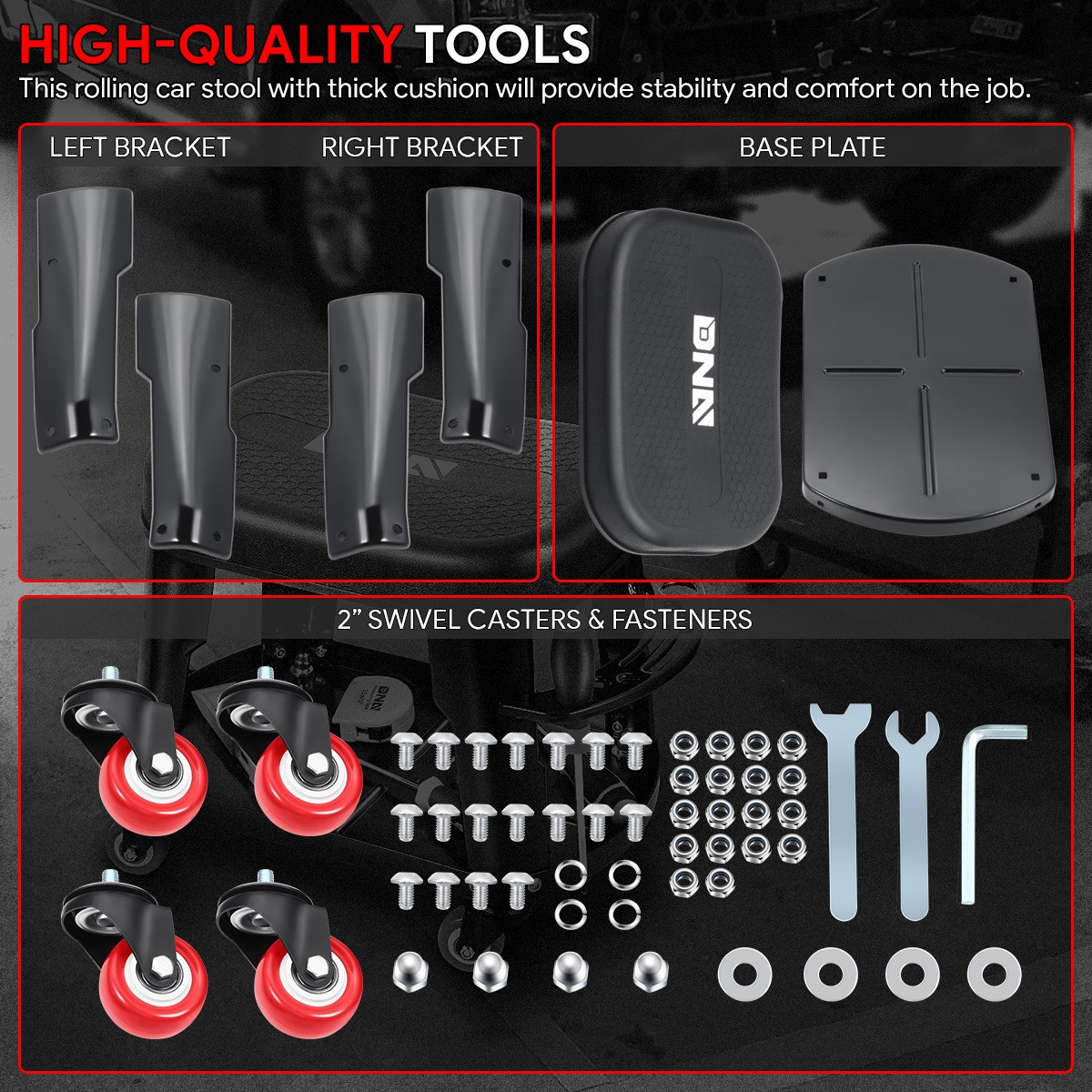 300Lbs Automotive Removable Rolling Garage/Shop Mechanic Stool Seat w/ Tool Tray - Image 3