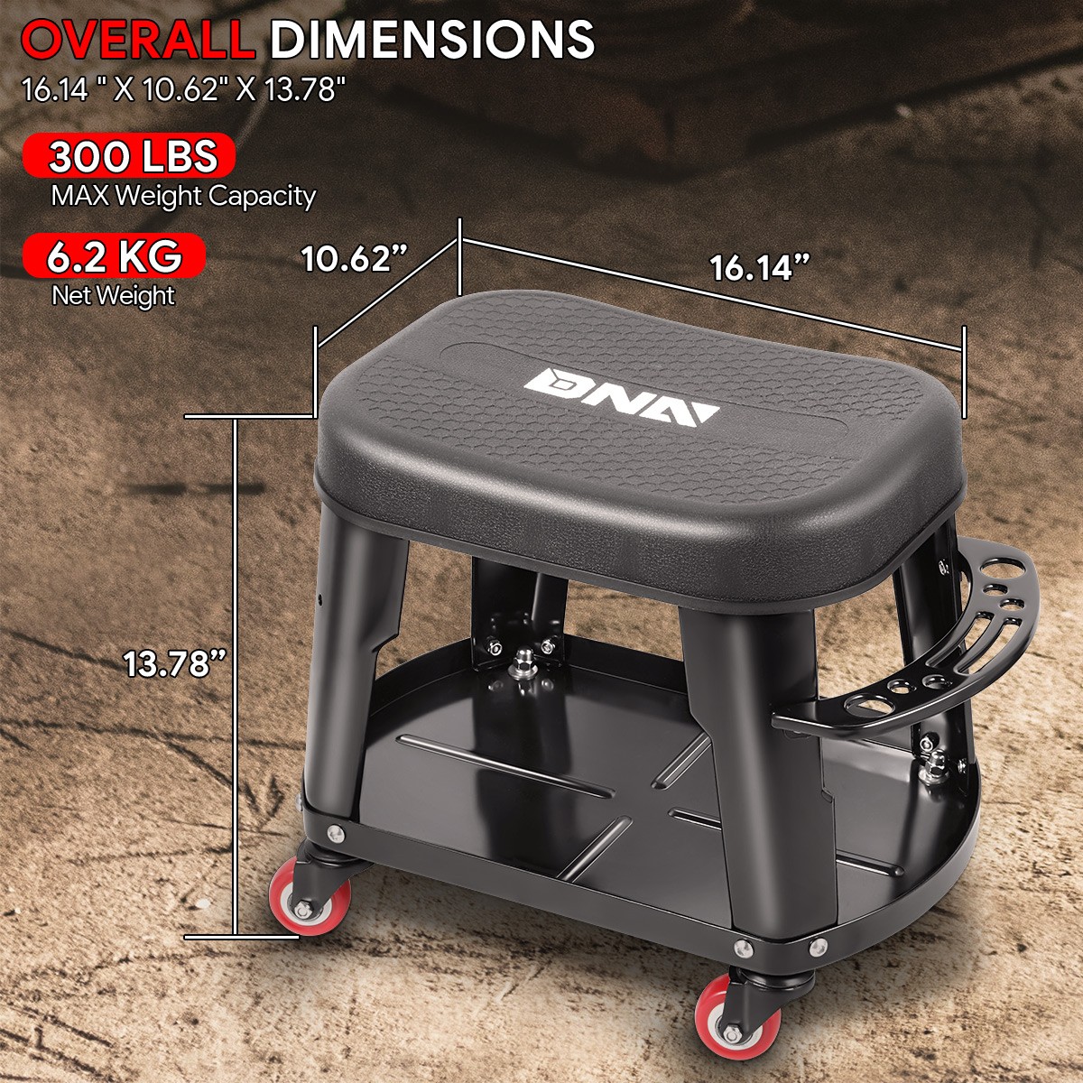 300Lbs Automotive Removable Rolling Garage/Shop Mechanic Stool Seat w/ Tool Tray - Image 5