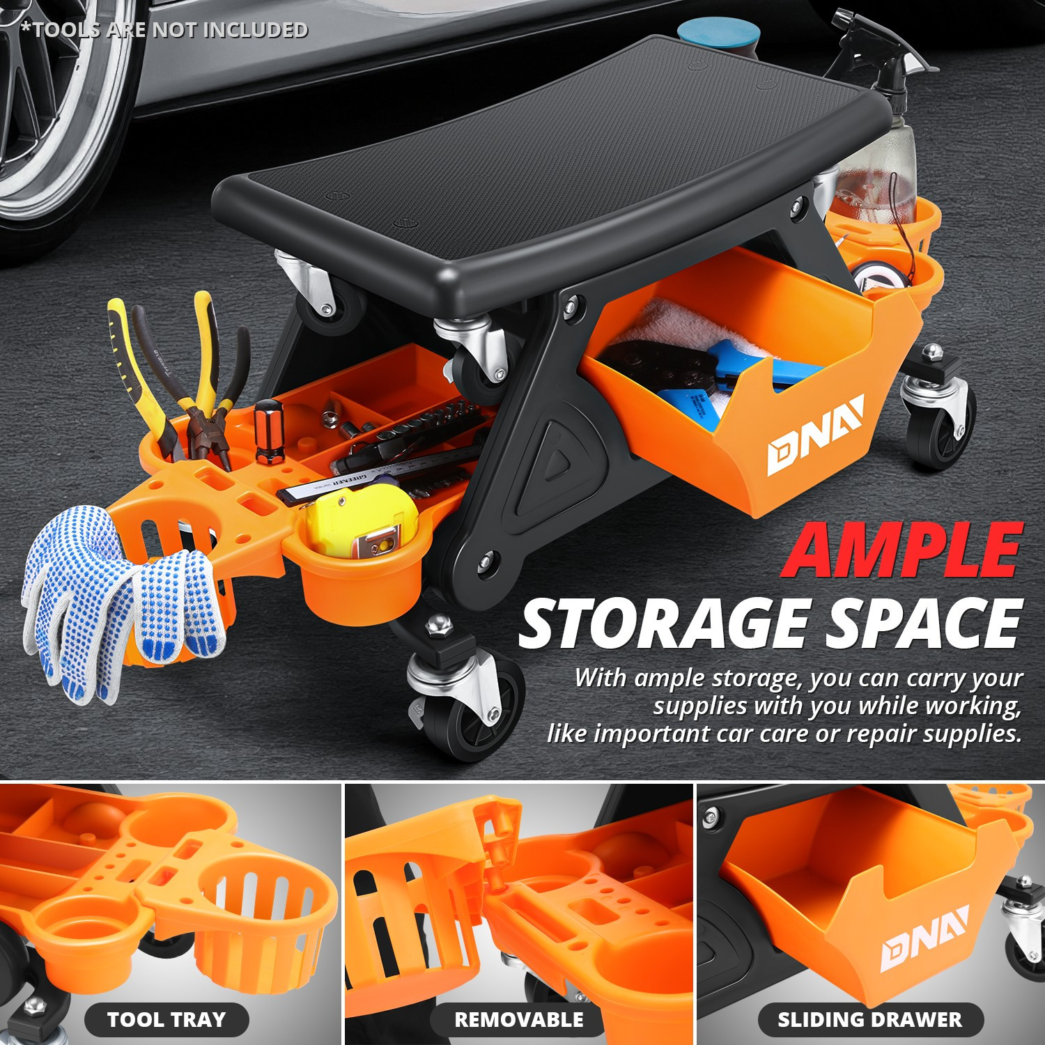 25-1/2" X 13" X 12" Automotive Car Mechanic Stool for Garage Rolling Work Seat - Image 3