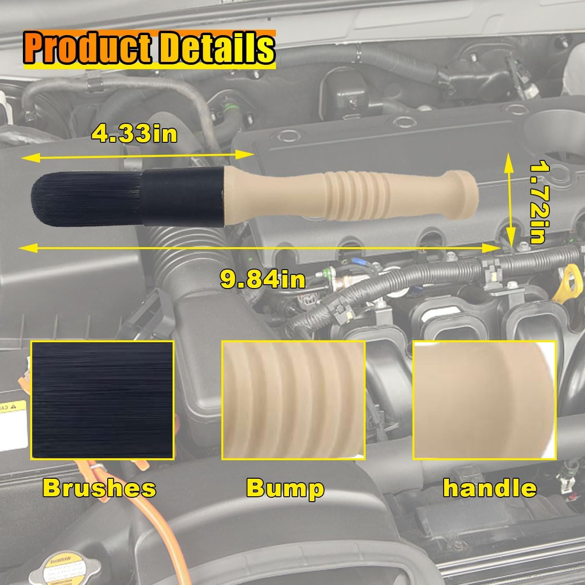 Car Parts Washer Brush, Bullet Head Parts Cleaning Brush for Cleaning Car Interi - Image 2