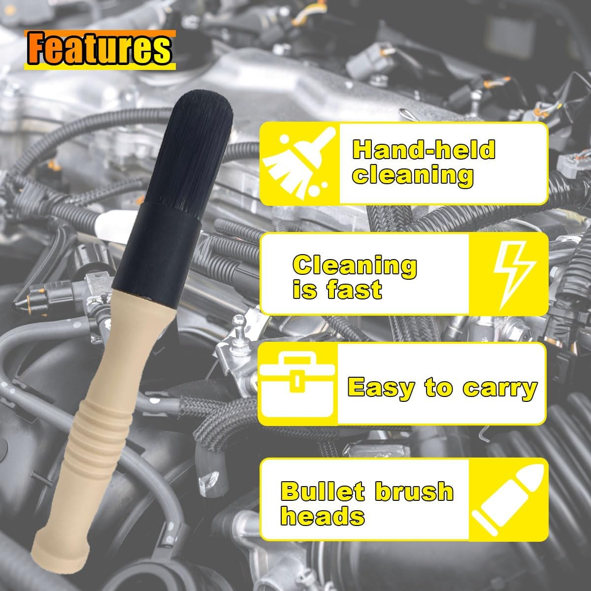 Car Parts Washer Brush, Bullet Head Parts Cleaning Brush for Cleaning Car Interi - Image 3