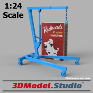 1:24 Scale 3D Model Engine Hoist [2 Ton] for Garage Diorama - Blue