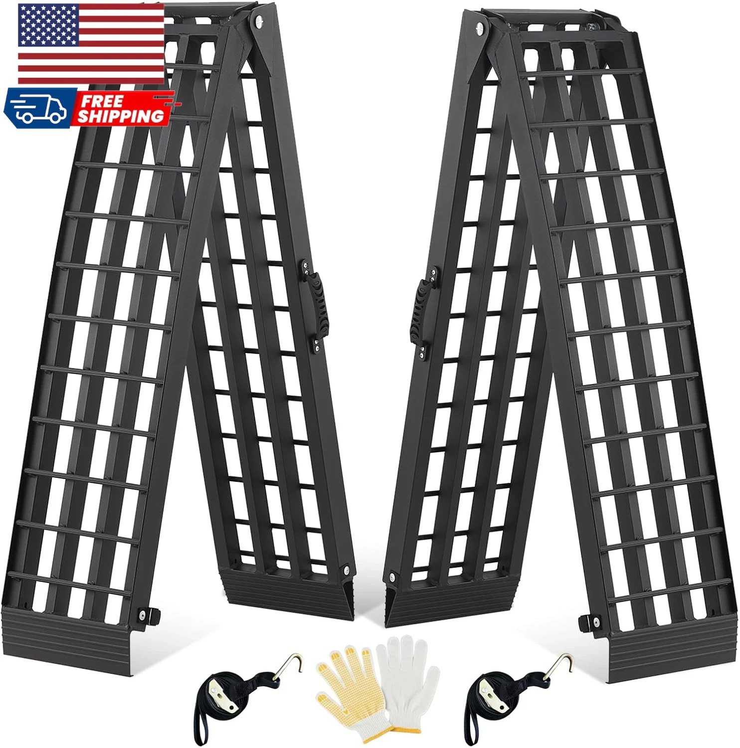 2PCS 7.5' Heavy Duty Ramps 3000Lbs Capacity Aluminum Folding Loading Ramps with