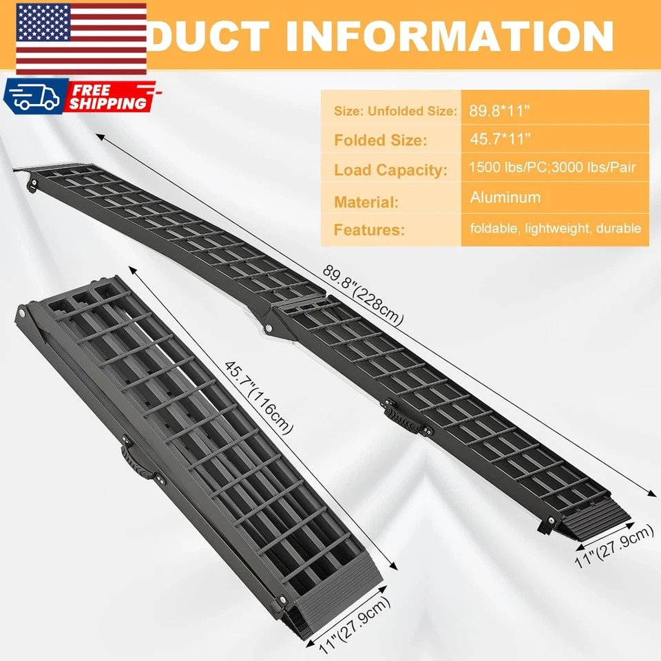 2PCS 7.5' Heavy Duty Ramps 3000Lbs Capacity Aluminum Folding Loading Ramps with - Image 2
