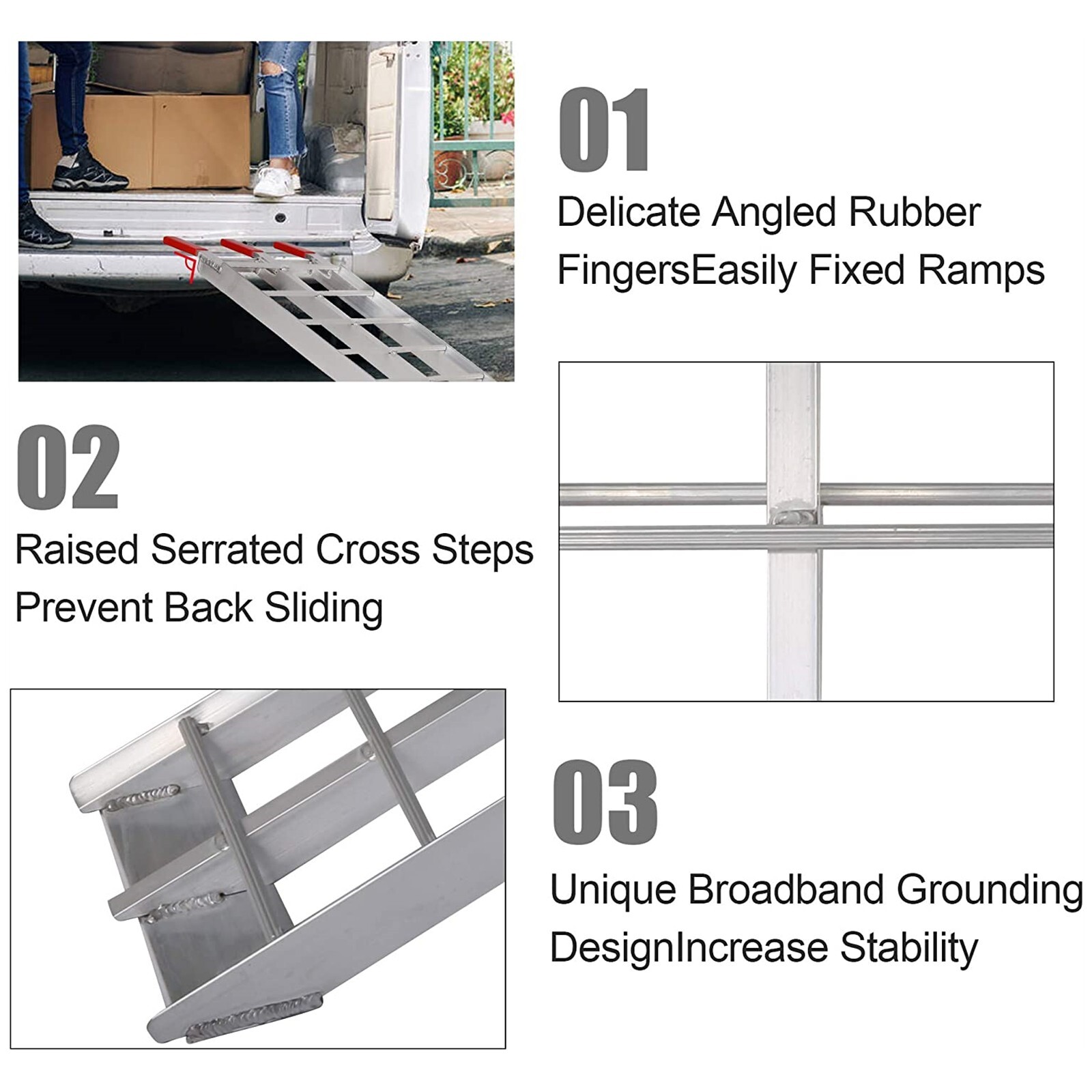 VILOBOS 7.5' Set of 2 Truck ATV Folding Aluminum Loading Ramps 1500 lbs Capacity - Image 3