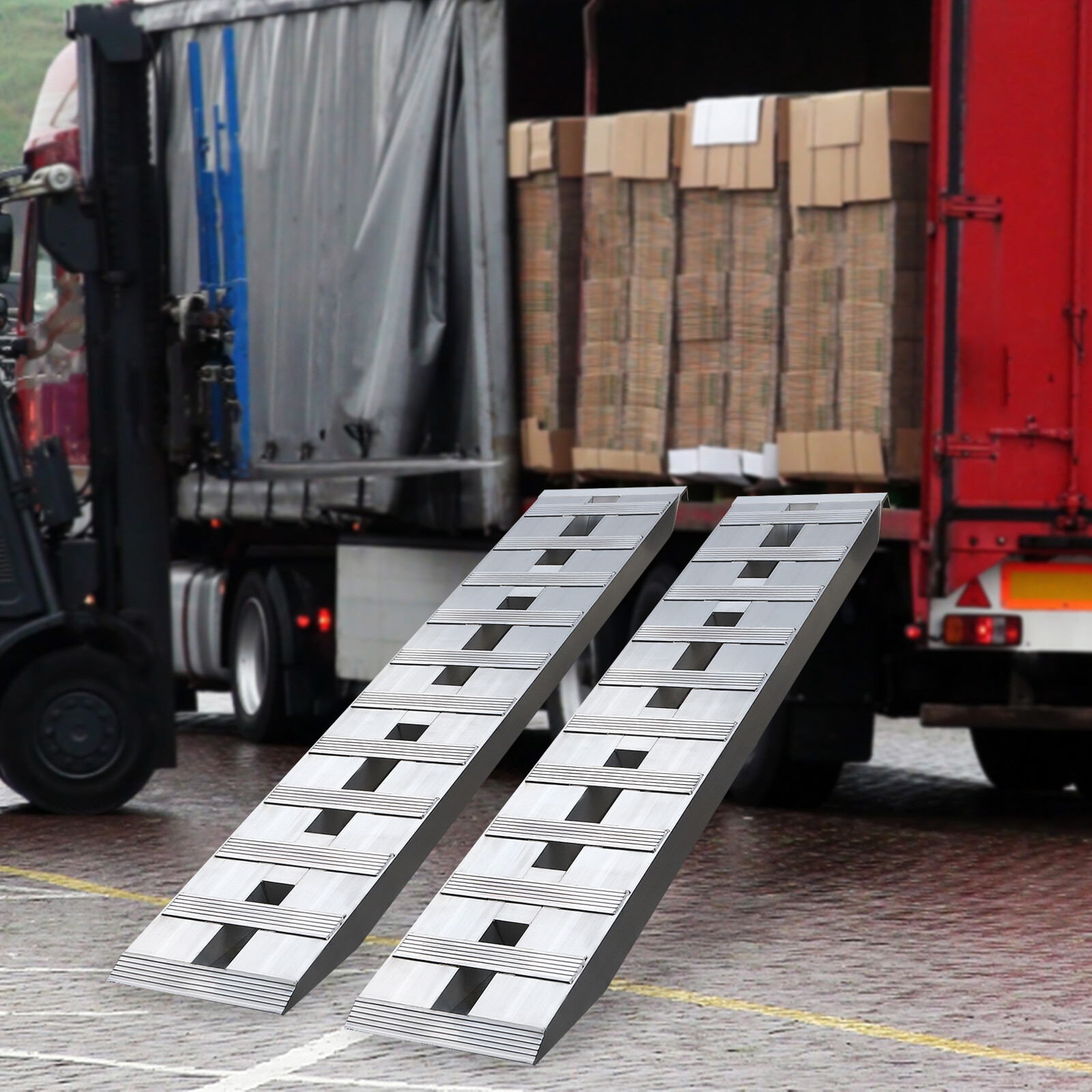 2-Pack Truck Auto Trailer Ramps Aluminum Loading Ramps Rectangular 2.72 T/6000lb - Image 2