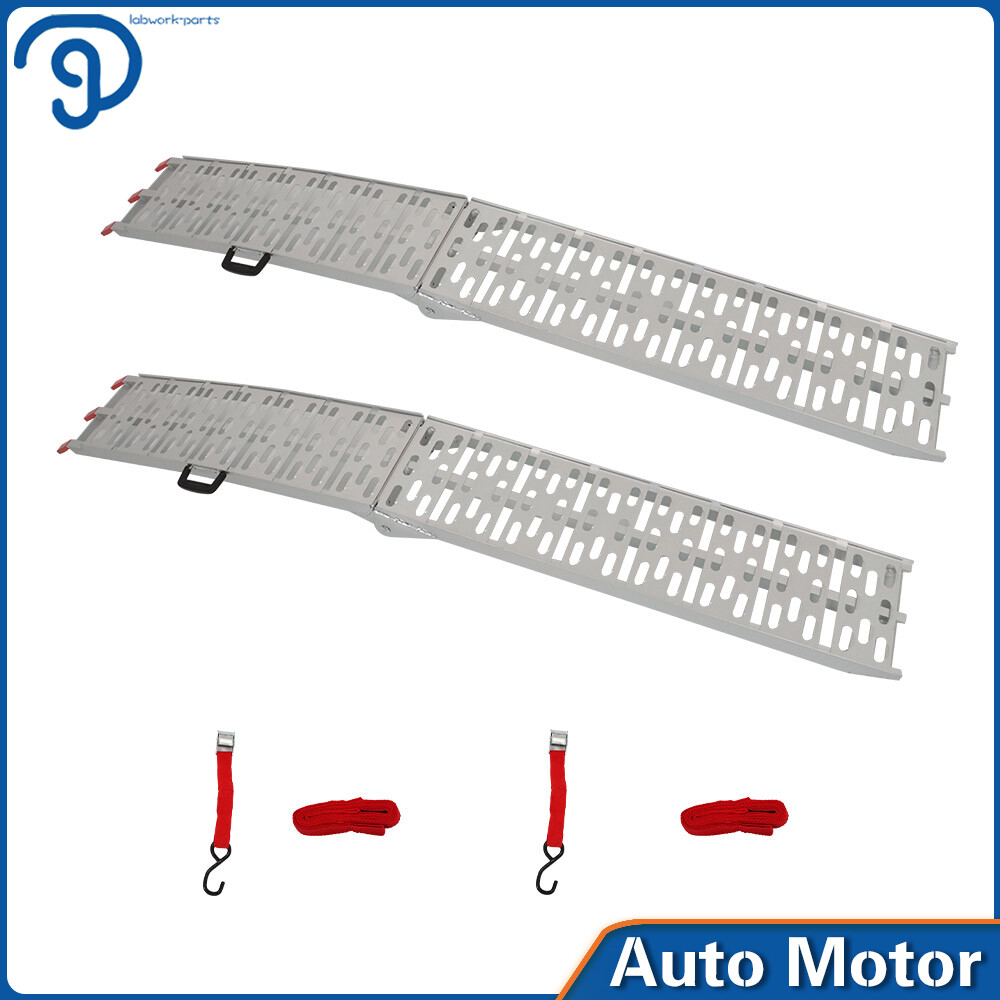 2pcs*7.5 ft Aluminum Arched Motorcycle Truck Lawn Folding Loading Ramps ATV/UTV