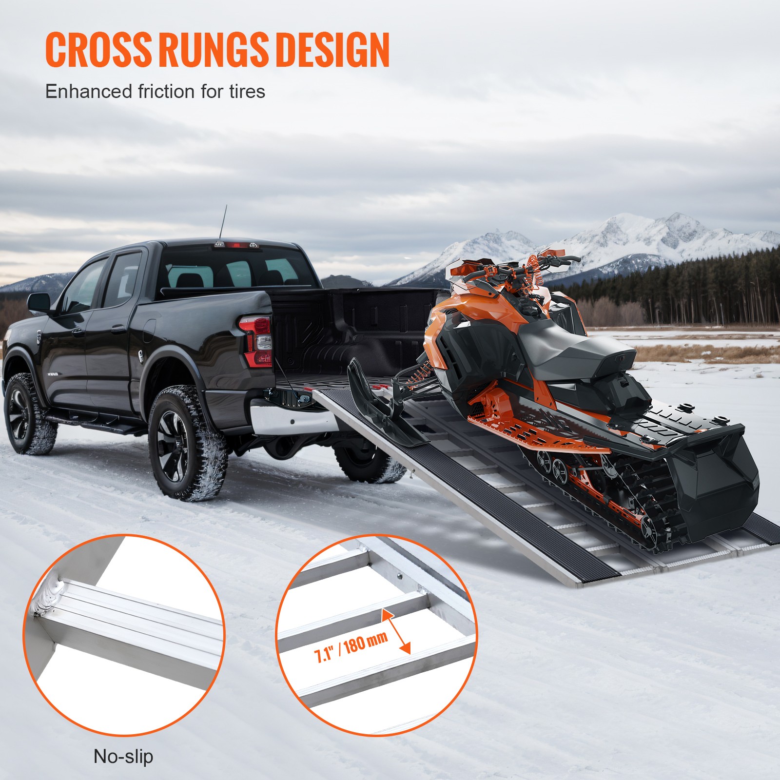 VEVOR 85" x 54" Extra Wide Aluminum Foldable Ramp 1500LBS Capacity Loading Ramp - Image 4