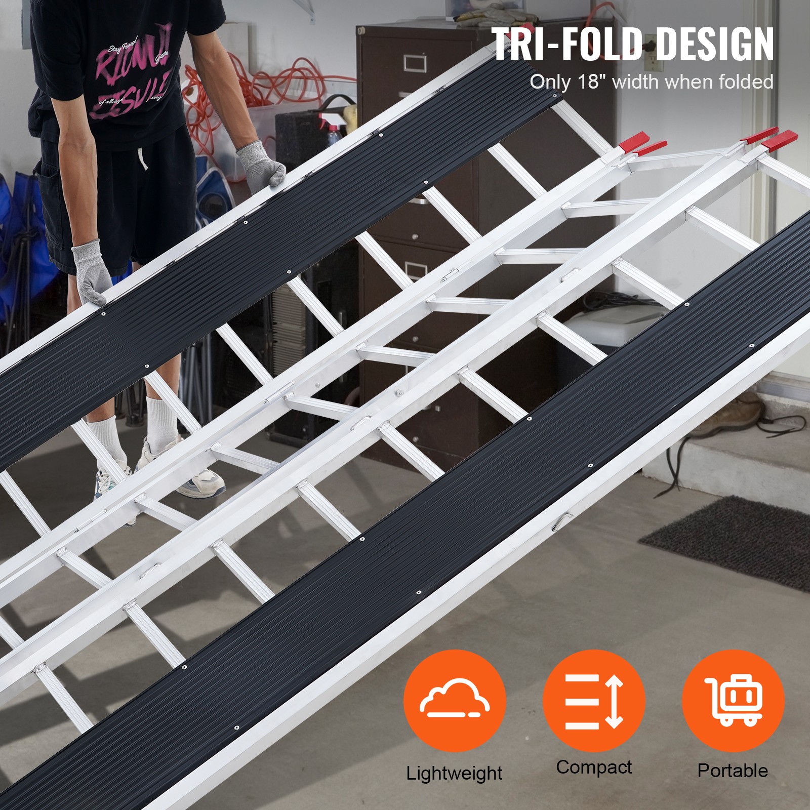 VEVOR 85" x 54" Extra Wide Aluminum Foldable Ramp 1500LBS Capacity Loading Ramp - Image 5