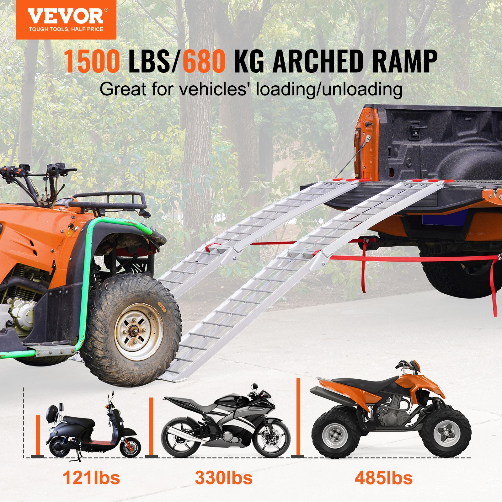 VEVOR Aluminum Ramp 1500 LBS Foldable Loading Ramps for Pickup Trucks Bed 2 PCS - Image 2