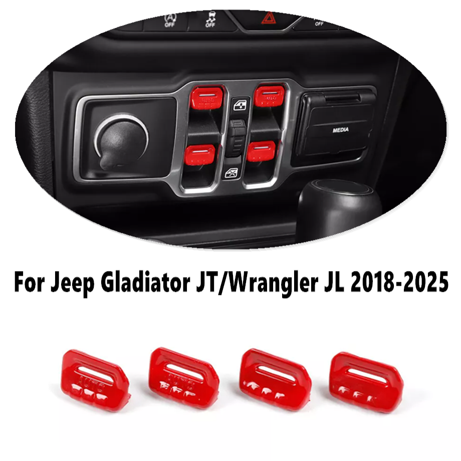 Car Window Switch Button Cover Trim For Jeep Gladiator JT/JL 18+ Accessories Red