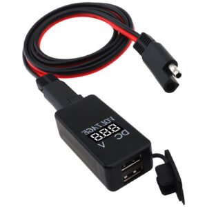 Motorcycle USB Phone Charger Waterproof Dual Port SAE USB Adapter with Voltmeter