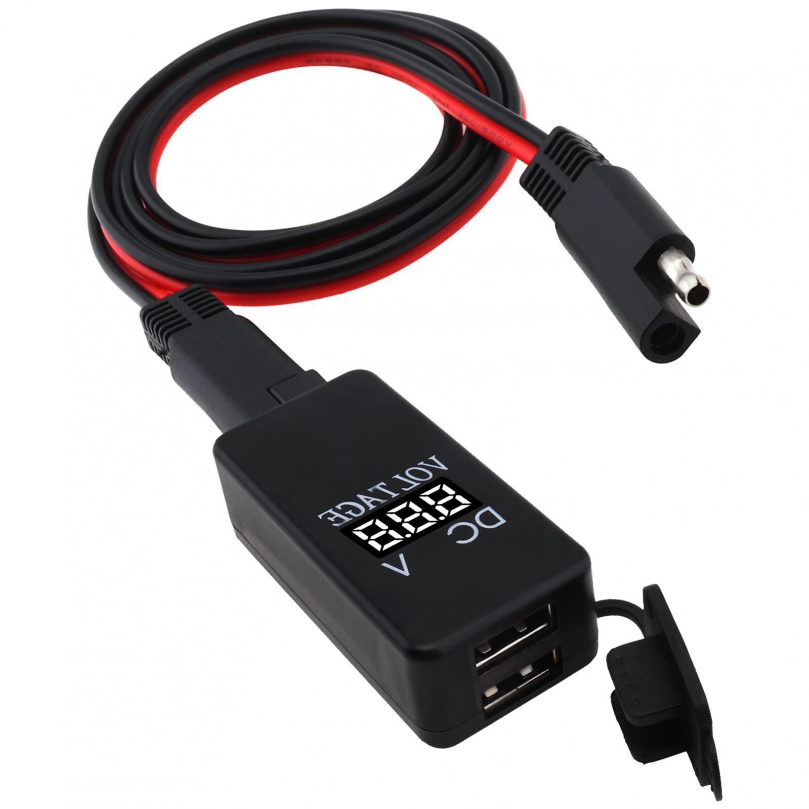 Motorcycle USB Phone Charger Waterproof Dual Port SAE USB Adapter with Voltmeter - Image 5