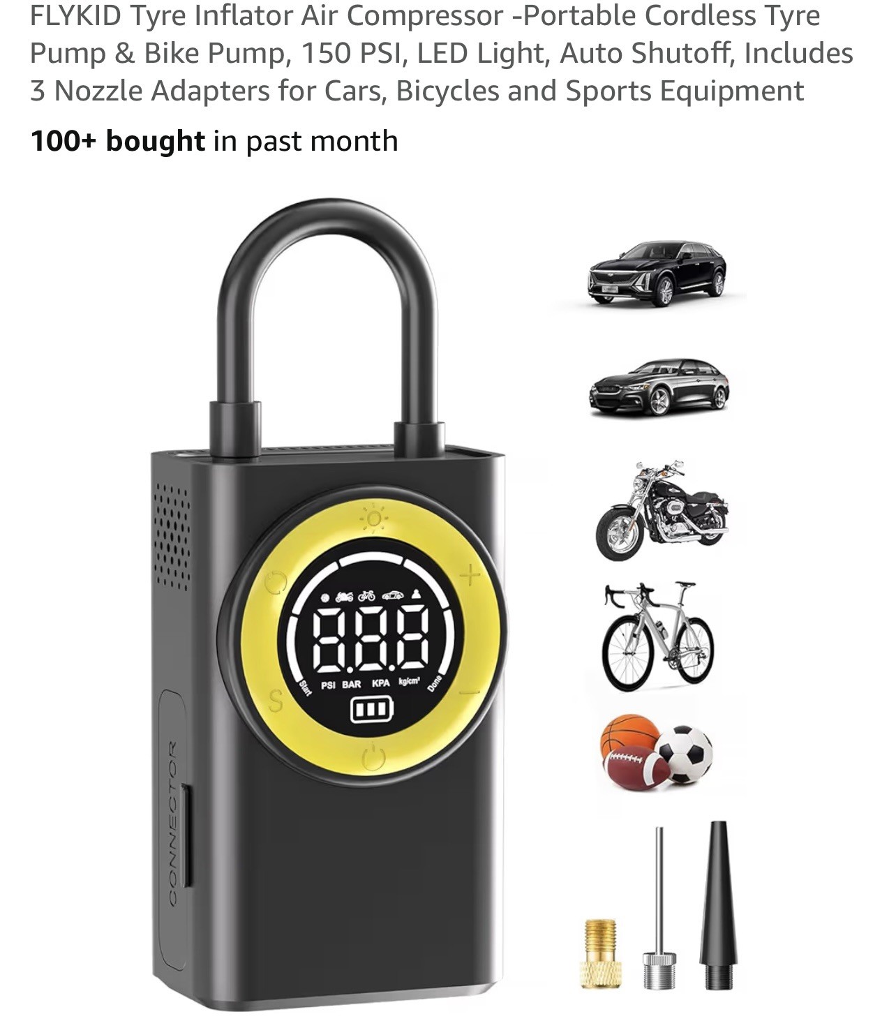 FLYKID Tyre Inflator Air Compressor -Portable Cordless Tyre Pump & Bike Pump, 1 - Image 2