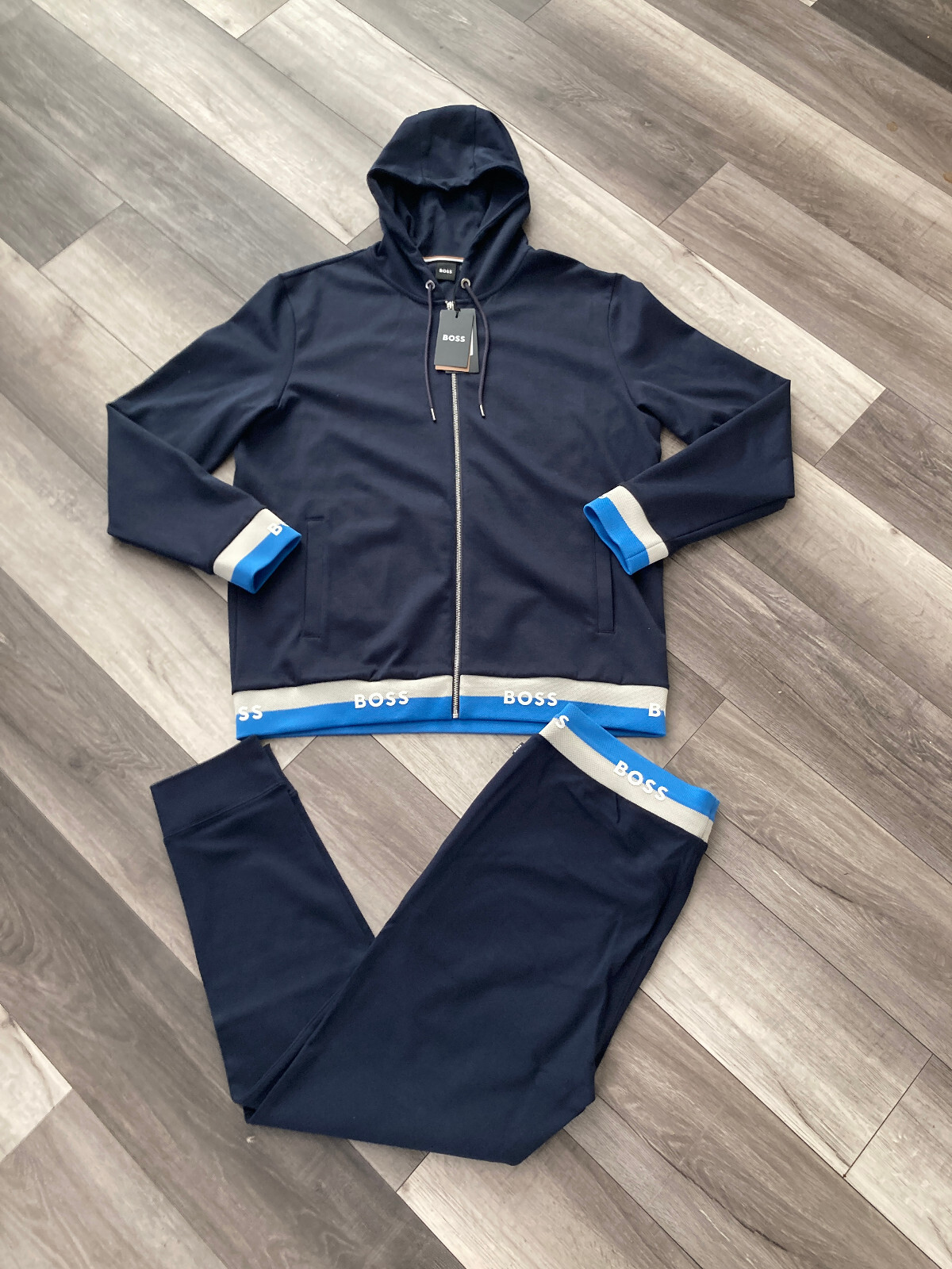 HUGO BOSS Men Navy and Blue Tracksuit 2 Piece Set Jacket 2xl + Pants Large - Image 2