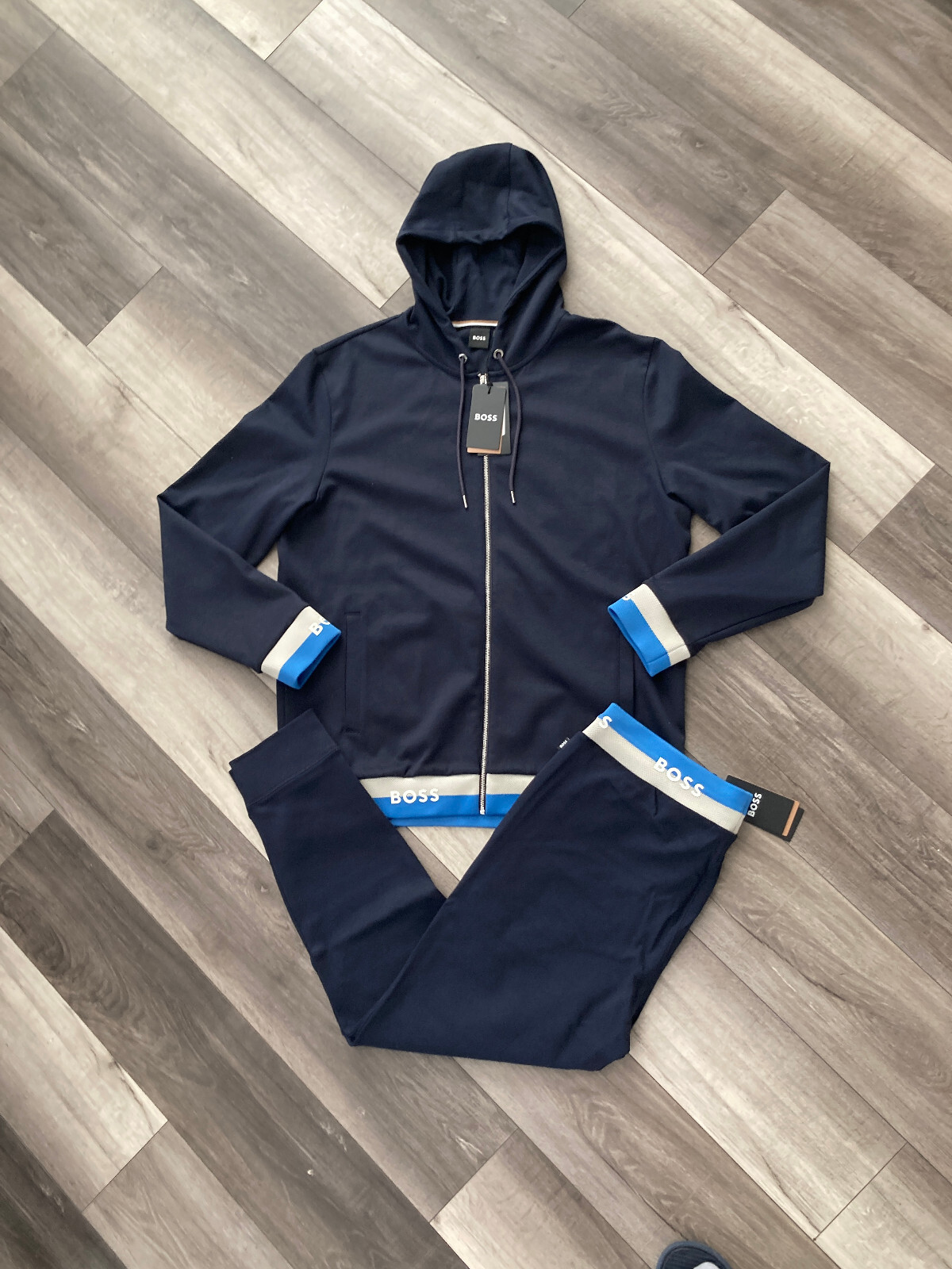 HUGO BOSS Men Navy and Blue Tracksuit 2 Piece Set Jacket 2xl + Pants Large - Image 3
