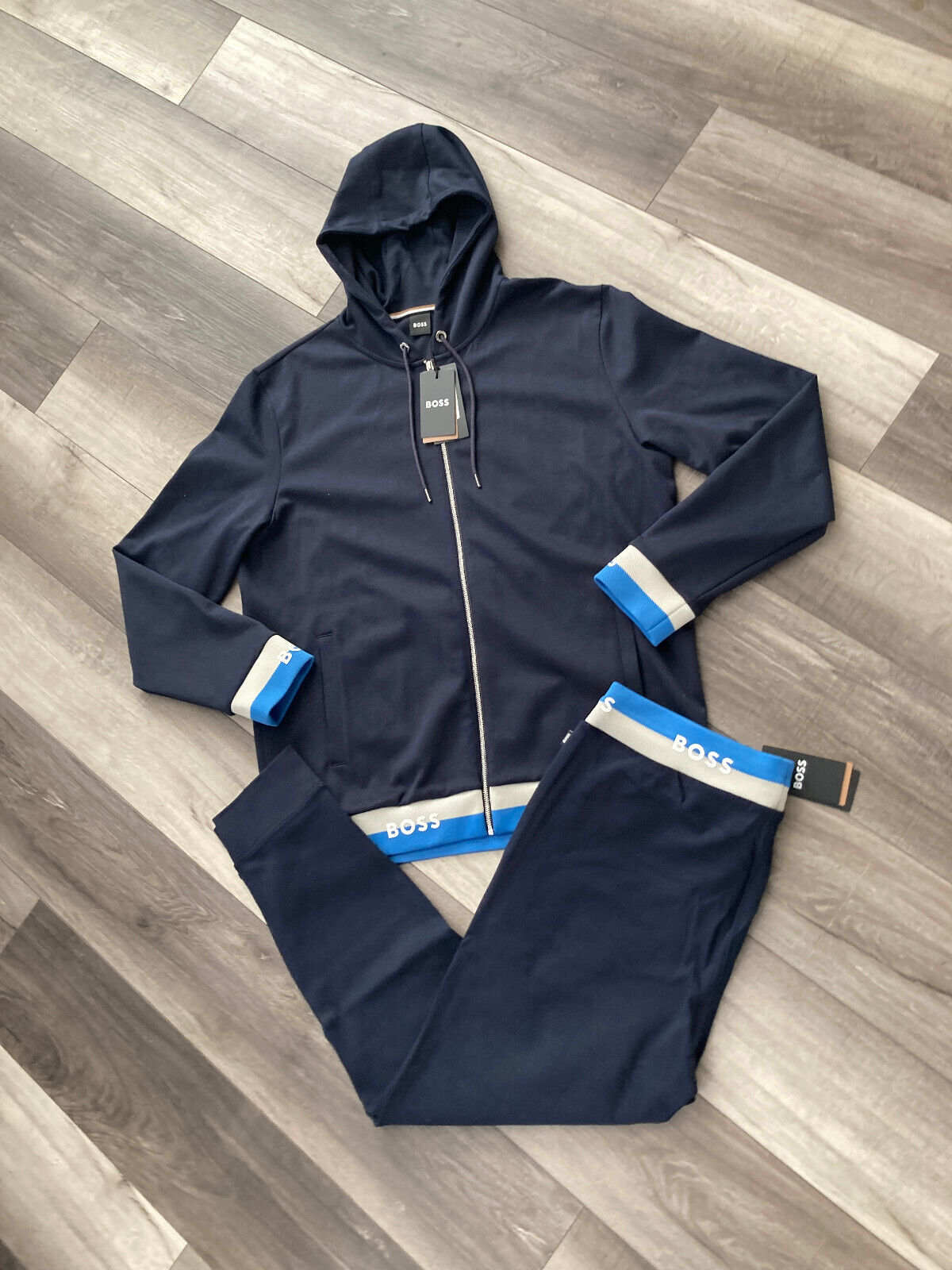 HUGO BOSS Men Navy and Blue Tracksuit 2 Piece Set Jacket 2xl + Pants Large - Image 4