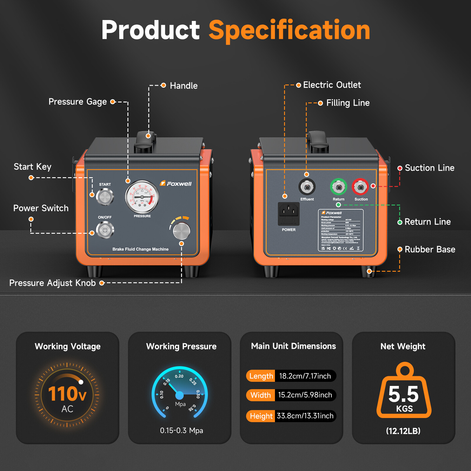 Auto Power Electric Pressure Brake Fluid Bleeder Kit Oil Bleeding Equipment Tool - Image 4