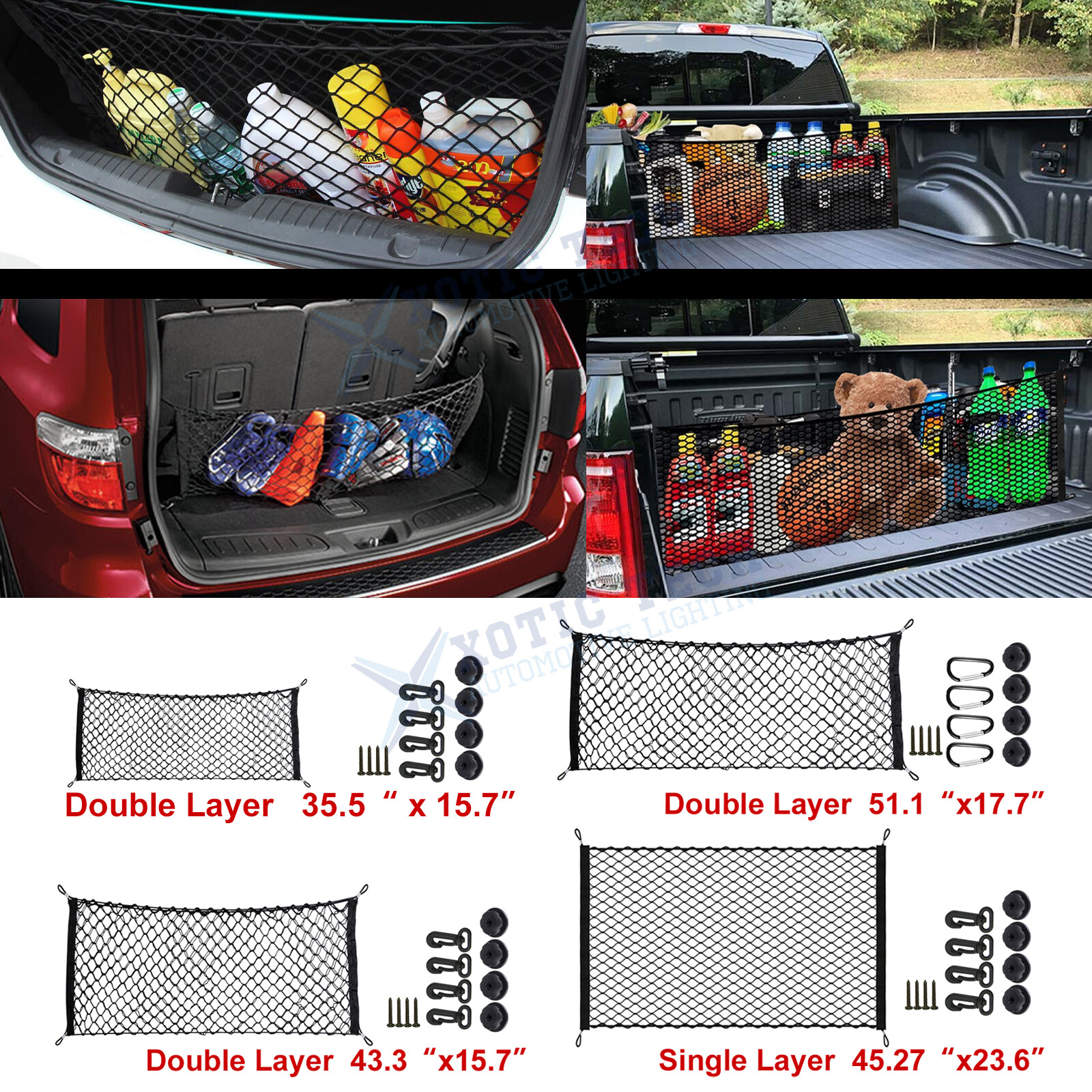 Automotive 2-Layers Trunk Cargo Luggage Storage Mesh Net Extra Space Universal