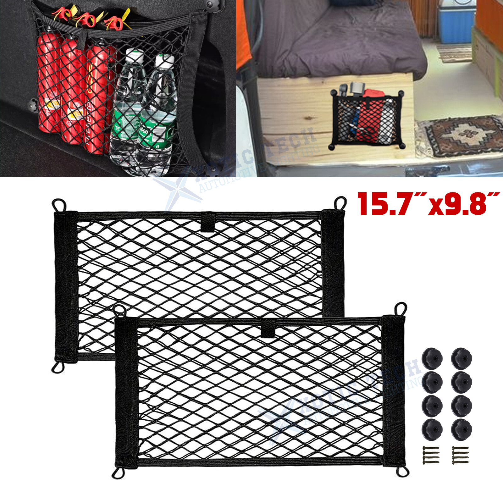 15.7 x 9.8 Inches Automotive Cargo Nets Nylon Storage Pouch Bag Universal Fit