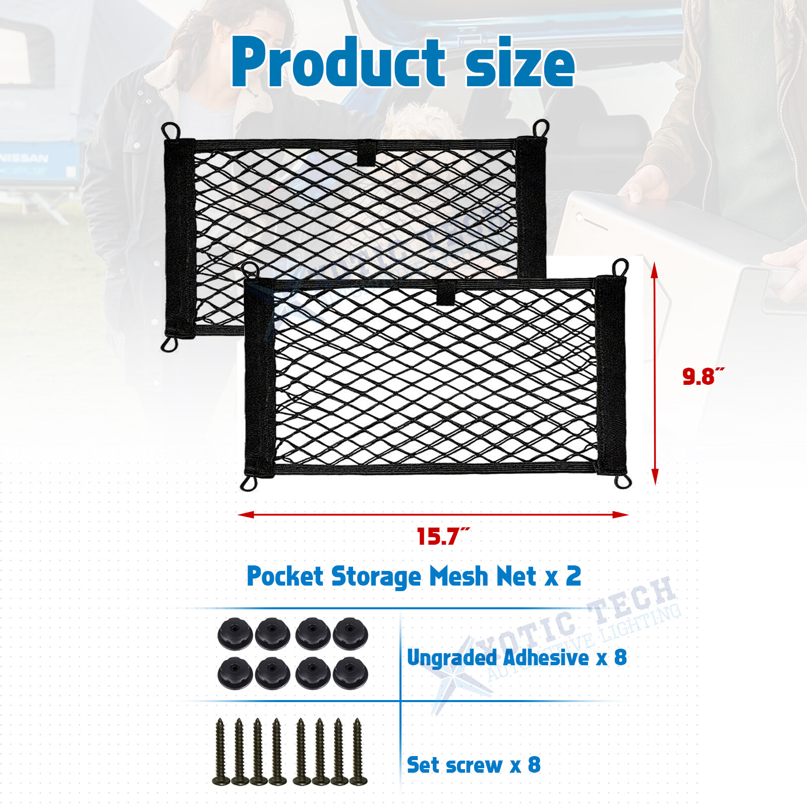 15.7 x 9.8 Inches Automotive Cargo Nets Nylon Storage Pouch Bag Universal Fit - Image 2