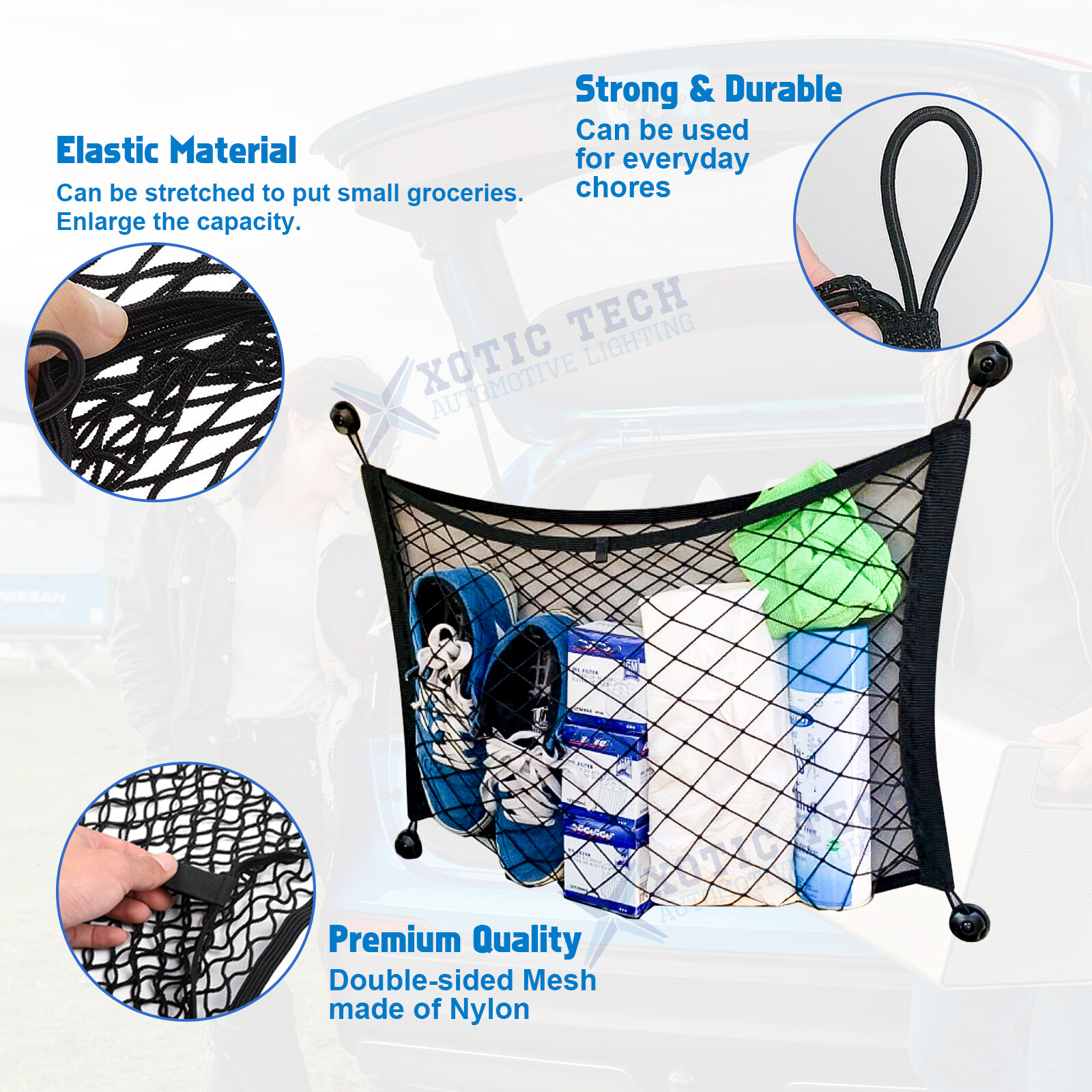 15.7 x 9.8 Inches Automotive Cargo Nets Nylon Storage Pouch Bag Universal Fit - Image 4