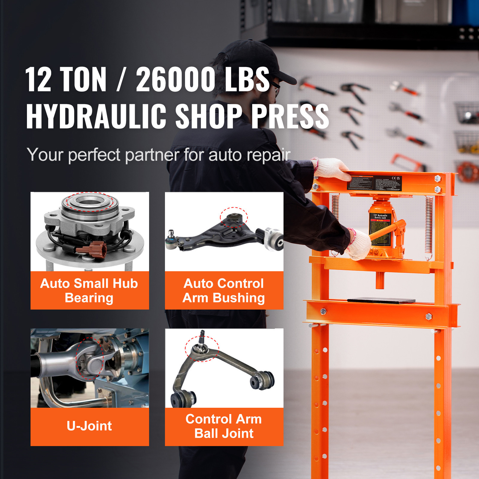 Hydraulic Shop Press 12 Ton with Press Plates H-Frame Benchtop Press Stand - Image 2