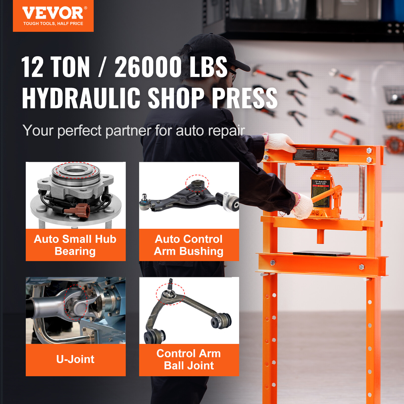 VEVOR Hydraulic Shop Press 12 Ton with Press Plates H-Frame Benchtop Press Stand - Image 2