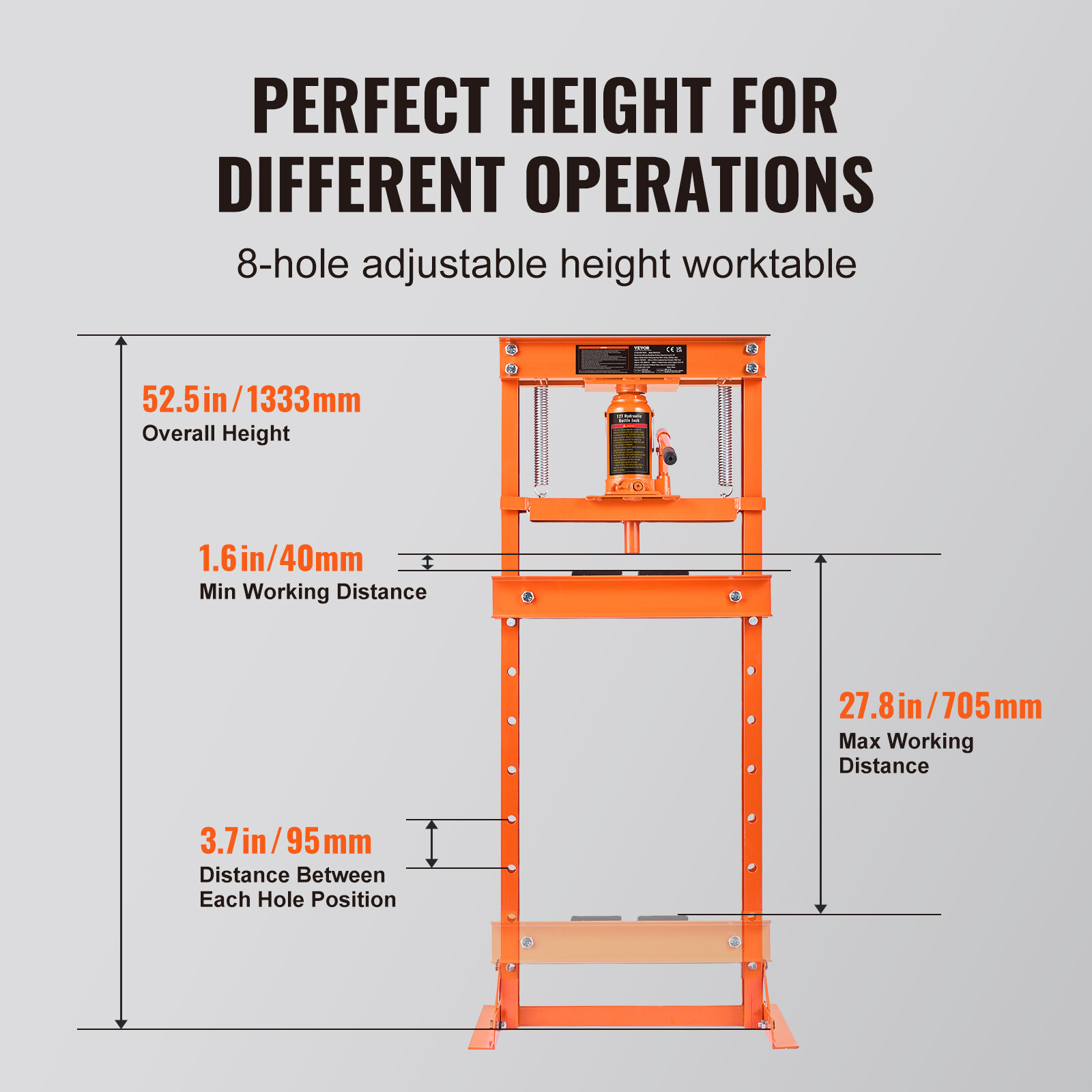 VEVOR Hydraulic Shop Press 12 Ton with Press Plates H-Frame Benchtop Press Stand - Image 5