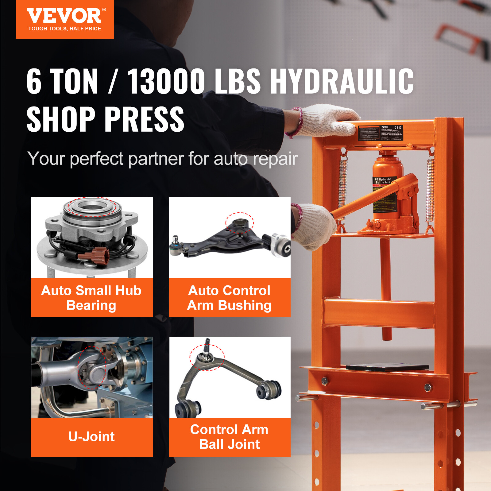 VEVOR Hydraulic Shop Press 6 Ton with Press Plates H-Frame Benchtop Press Stand - Image 2
