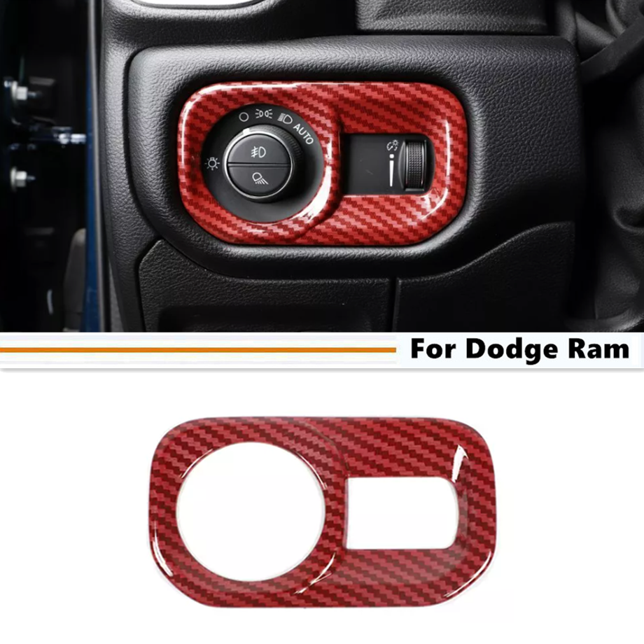 Red Carbon Headlight Switch Cover Trim Accessories For Ram 3500/2500/1500 19-24