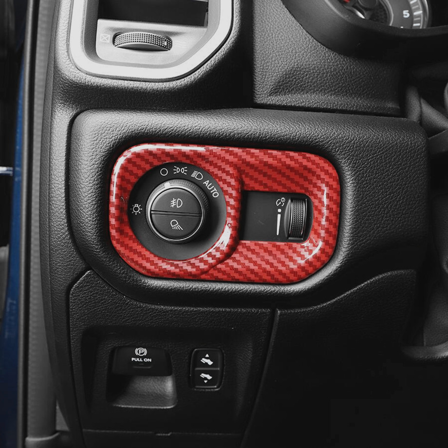 Red Carbon Headlight Switch Cover Trim Accessories For Ram 3500/2500/1500 19-24 - Image 3
