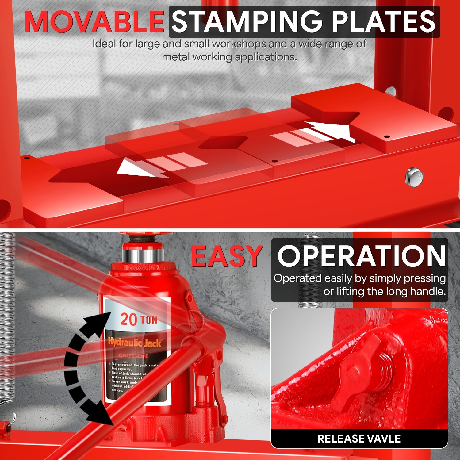 20 Ton Hydraulic Shop Press H-Frame Bearing Press Adjustable Benchtop Work Table - Image 5