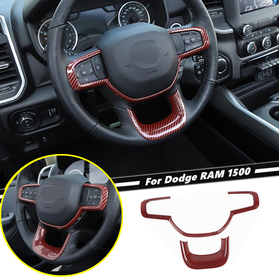 Red Carbon Fiber Steering Wheel Cover Trim Accessories For Dodge Ram 1500 19-25