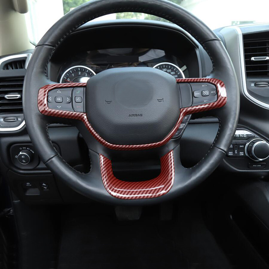 Red Carbon Fiber Steering Wheel Cover Trim Accessories For Dodge Ram 1500 19-25 - Image 3