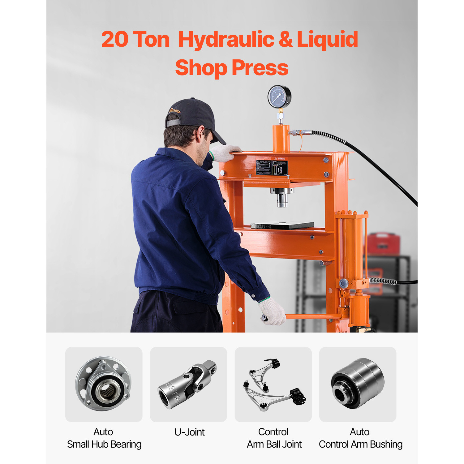20 T Hydraulic Shop Press with Pressure Gauge & Press Plates for Bending - Image 2